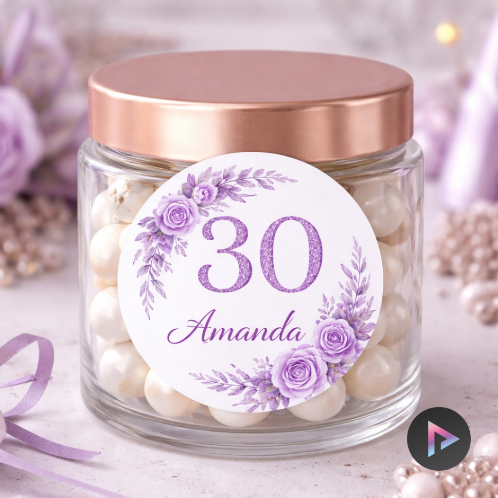 Adesivo Personalizado Festa Aniversário para Lembrancinha Redondo com Nome 4x4cm