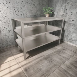 Mesa Inox 3 Planos Aço Inoxidável Industrial para Restaurante Cozinha Profissional Área Gourmet 115x50x84cm