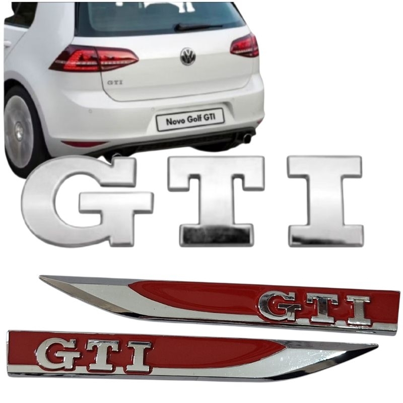 Kit Emblemas Gti 2018/ Cromado + Aplique Gti Para-lamas (Plaqueta Vermelho)