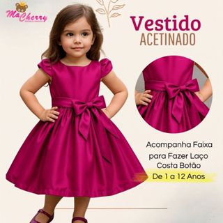 Vestido Infantil Menina Cor Formatura Casamentos Liso Branco Terracota verde OLIVA Festa Casual Fúcsia em Oferta na Shopee