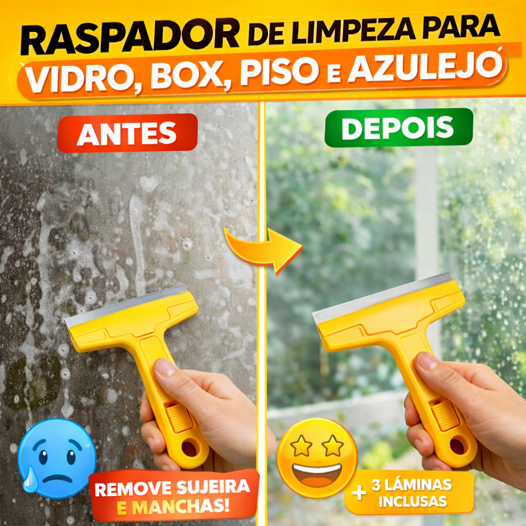 Raspador Para Limpar Box Piso Vidro Cerâmica Azulejo + 4 Laminas