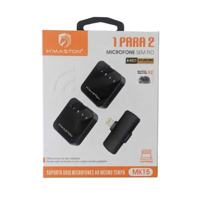 Microfone de Lapela H'MASTON MK15 / MK16 Sem Fio iPhone - Ideal para TikTok, Reels e YouTube