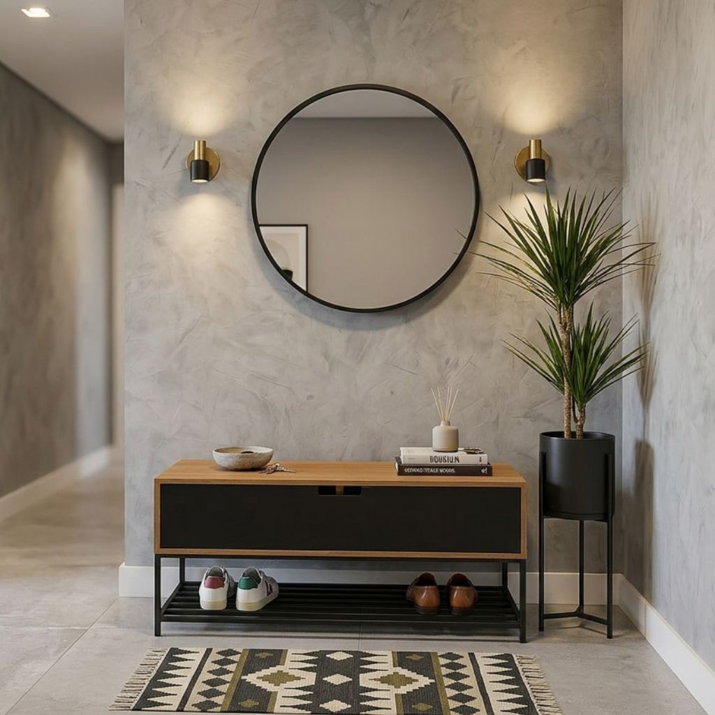Banco Sapateira recamier aparador balcão com porta armário calçadeira 100cm sala quarto apartamento