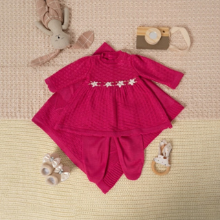 Conjunto Vestido Calça e Manta Bordado Récem Nascido Tricô Infantil Bebê Menina Tricot RN em Oferta na Shopee