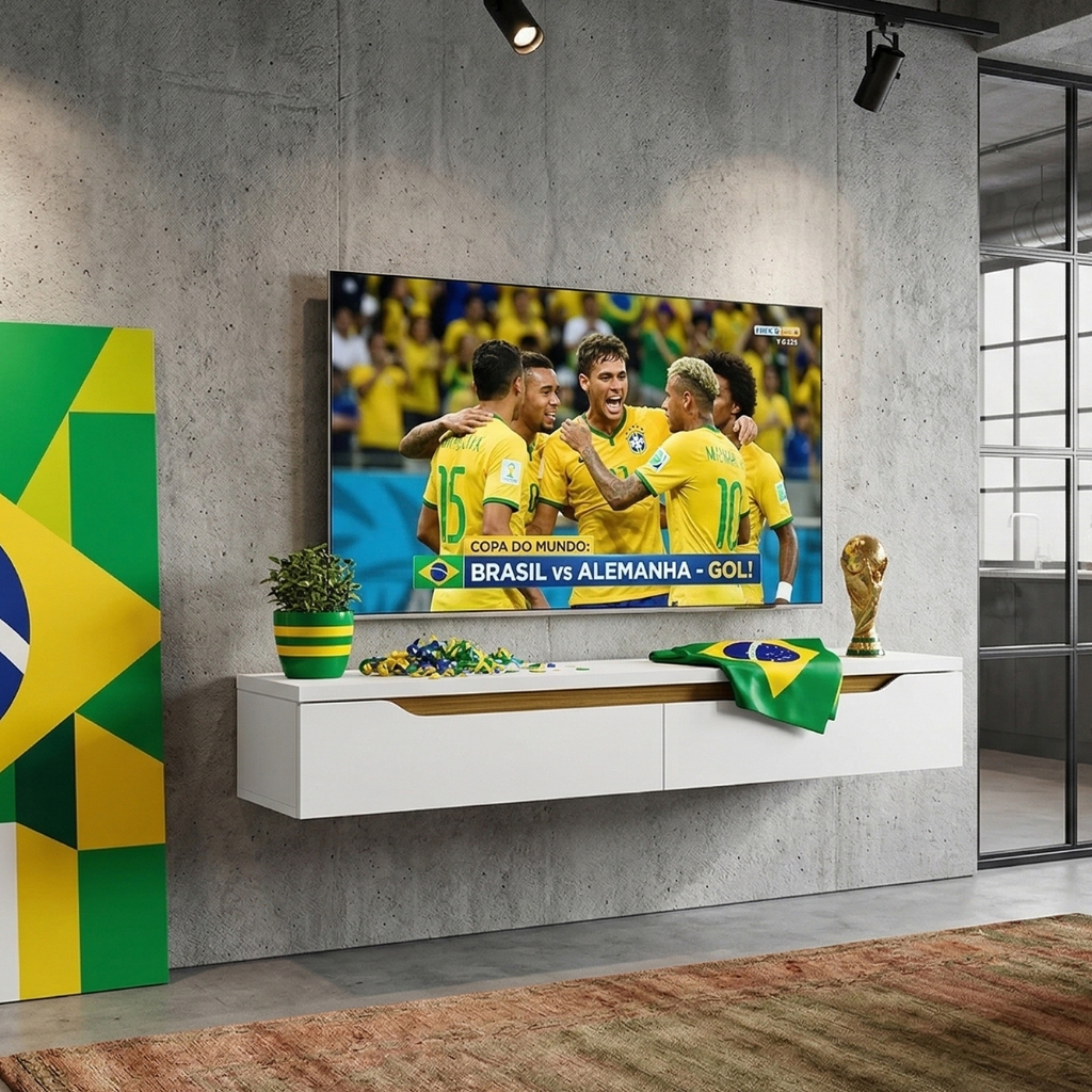 Rack Suspenso 135cm para TV até 50 Polegadas Compacto Moderno para COPA DO MUNDO
