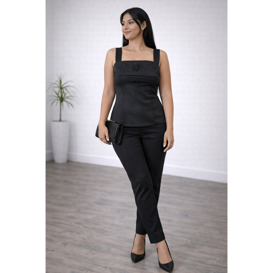 Blusa Feminina Alfaiataria Preta Bordada Pedraria Elegante Sofisticada