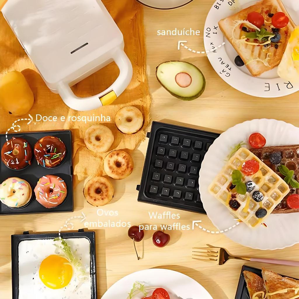 3 em 1 Elétrica Antiaderente Sanduicheira e Waffles/Donuts 650w 110V Grelha Removível Portátil -M9 · foto 2