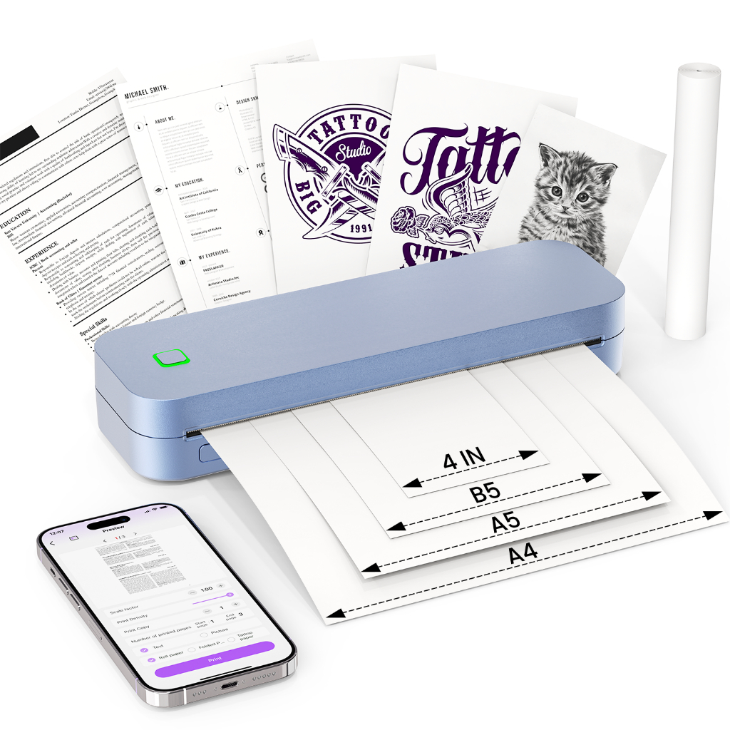 Impressora Térmica Profissional tatuagens imprimíveis, Bluetooth e USB compatível com vários sistemas