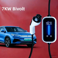 Carregador Carro Elétrico 7KW Bivolt Portátil Tipo 2 Carregamento Rápido IP65 Cabo Reforçado Uso Casa e Viagem com Bolsa