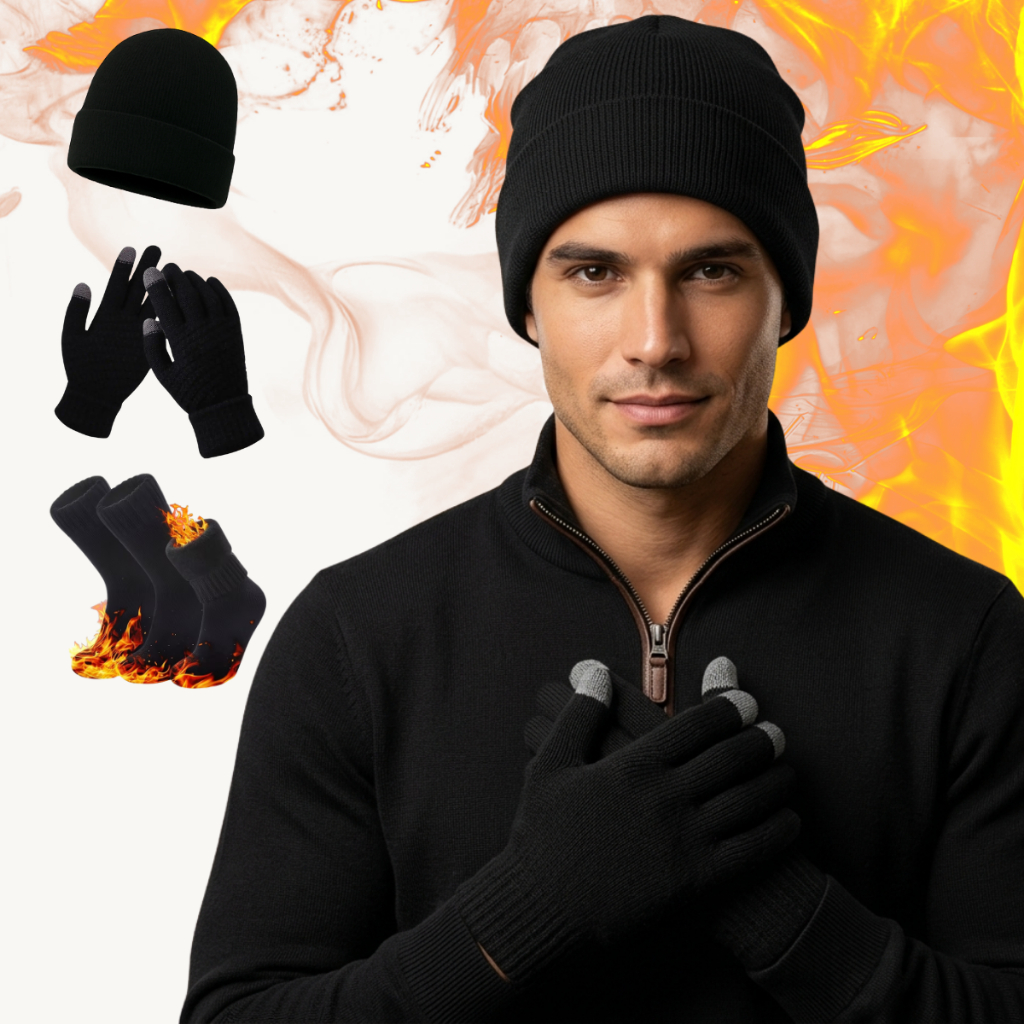 Kit Frio Touca Gorro Luva Touch Screen e Meia Térmica Quente Confortável Unissex