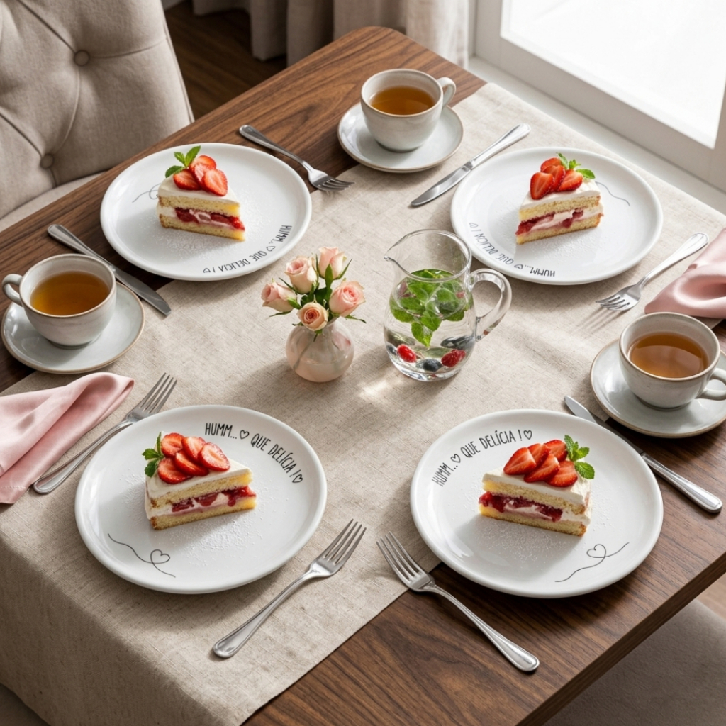 Jogo Prato Sobremesa Porcelana 15cm Mesa Posta Elegante Resistente Durável Presente Hmm que Delicia — imagem 2 de 2