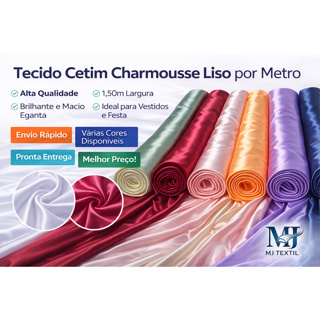Tecido Cetim Charmousse Liso por Metro 1,50m  Brilho Intenso, Toque Macio, Ideal para Vestidos, Festa, Noiva e Decoração em Oferta na Shopee