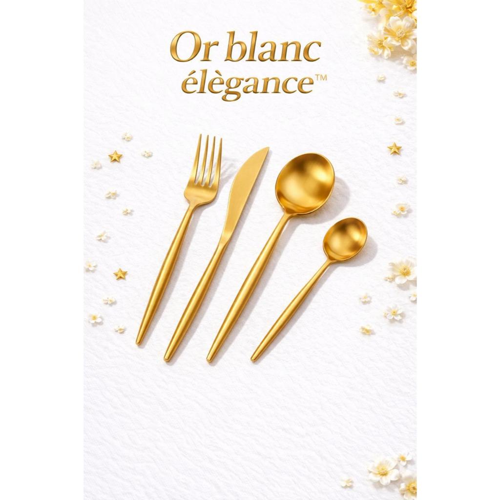 Kit Talheres Dourado 24 Peças Inox Premium Or Blanc Élegance Luxo Mesa Posta Resistente Lava-Louças