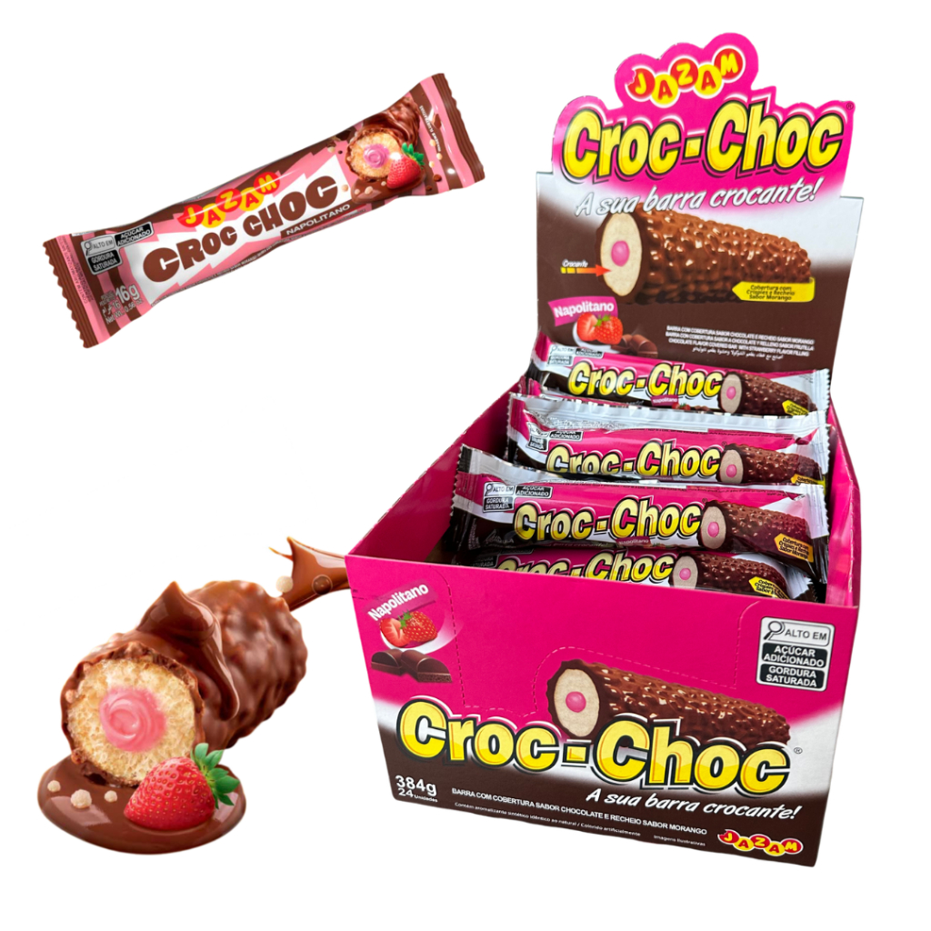 Croc-Choc Napolitano 384g | Barra Crocante com Cobertura e Recheio | Sabor Napolitano