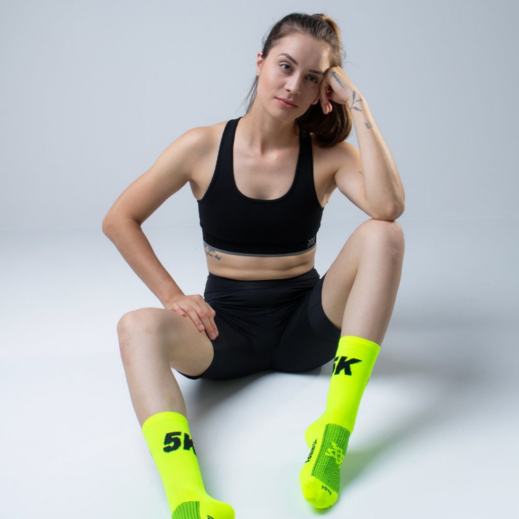 Meia para Corrida HUPI 5K Amarelo Neon Tamanho 36-42