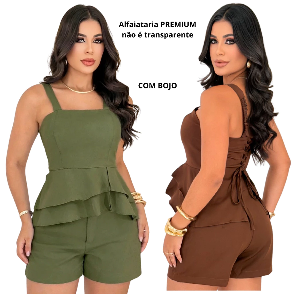 Conjunto Feminino Alfaiataria Short e Blusa Peplum Elegante Moda Casual Social Tendência — imagem 1