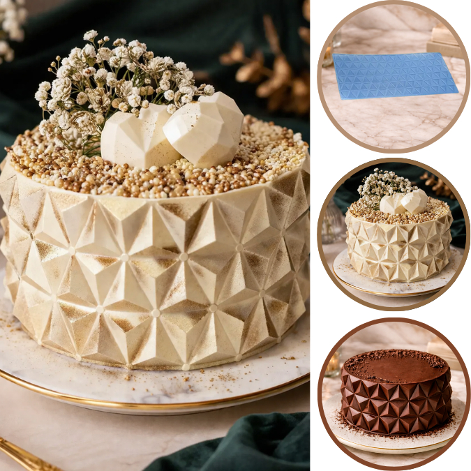 1~5 Forma Placa Textura e Modelagem Para Bolo 3D CAKE -CÓD P866. Para confeitaria (Porto formas) (CHOCO)