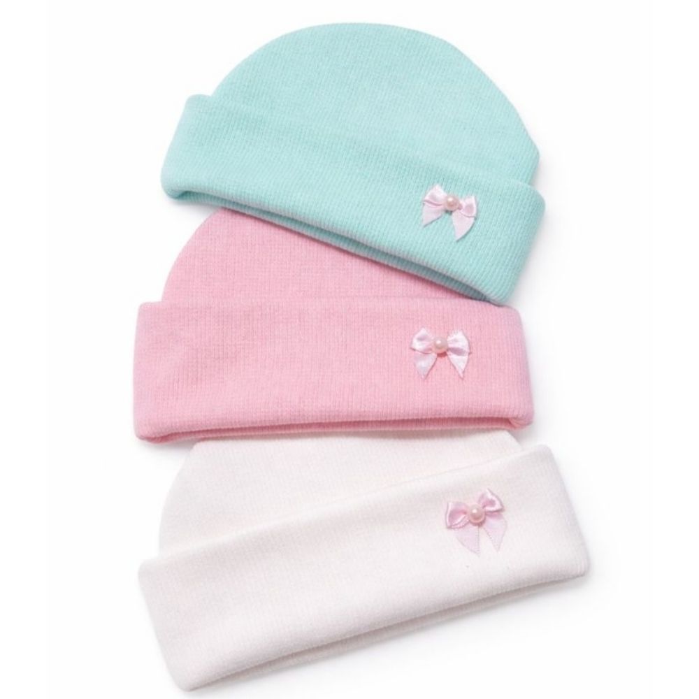 Kit 3 Toucas Bebe Menina Touca Recém Nascido Premium - Algodão Macio - Touca Saída Maternidade Bebê