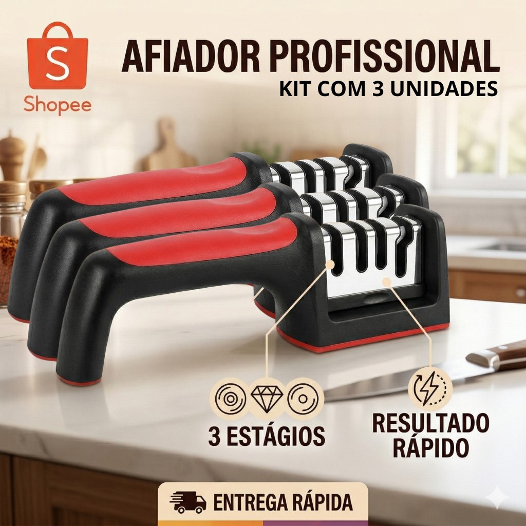 Imagem Afiador Amolador Profissional Facas 3 Estagios Aço Inox Afiadores Facas