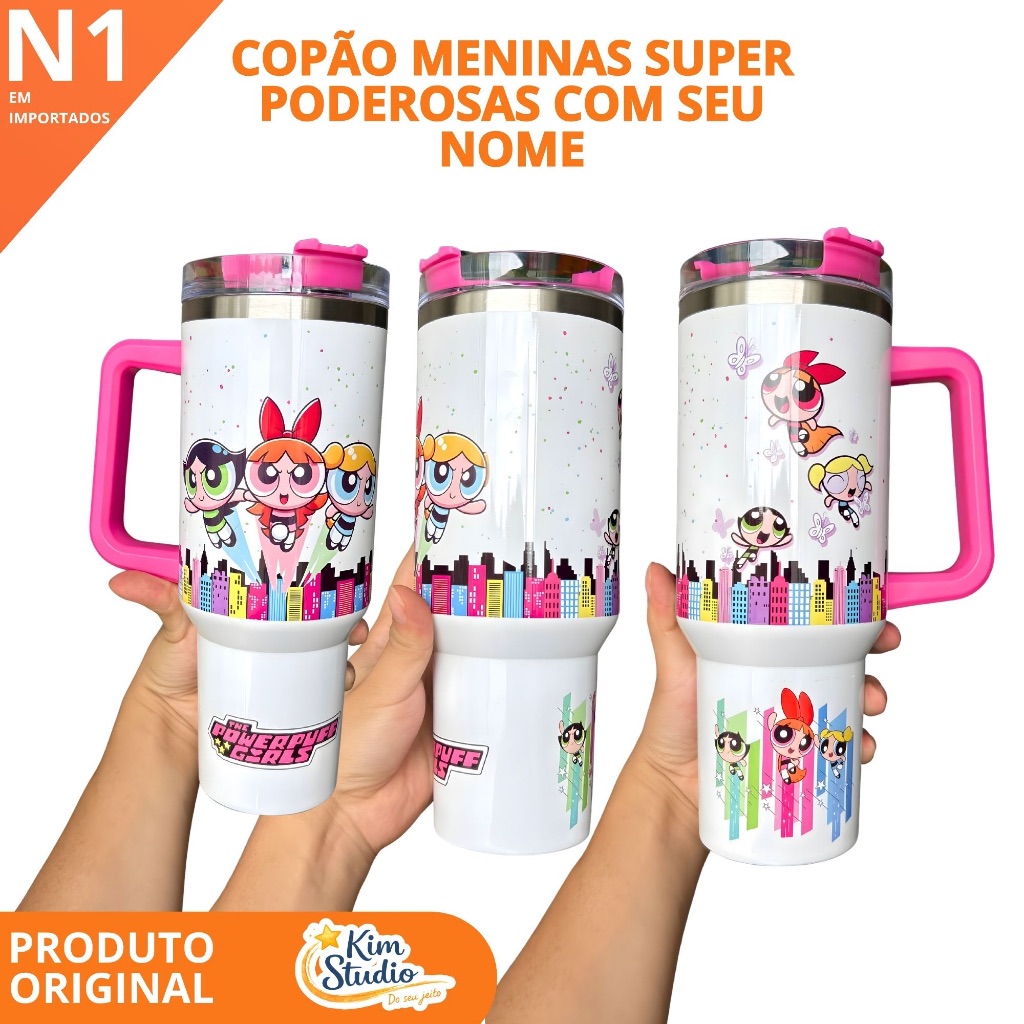 Copão Copo Térmico Garrafa Personalizado das Meninas Superpoderosas Com seu NOME · 1200ML · Sublimação