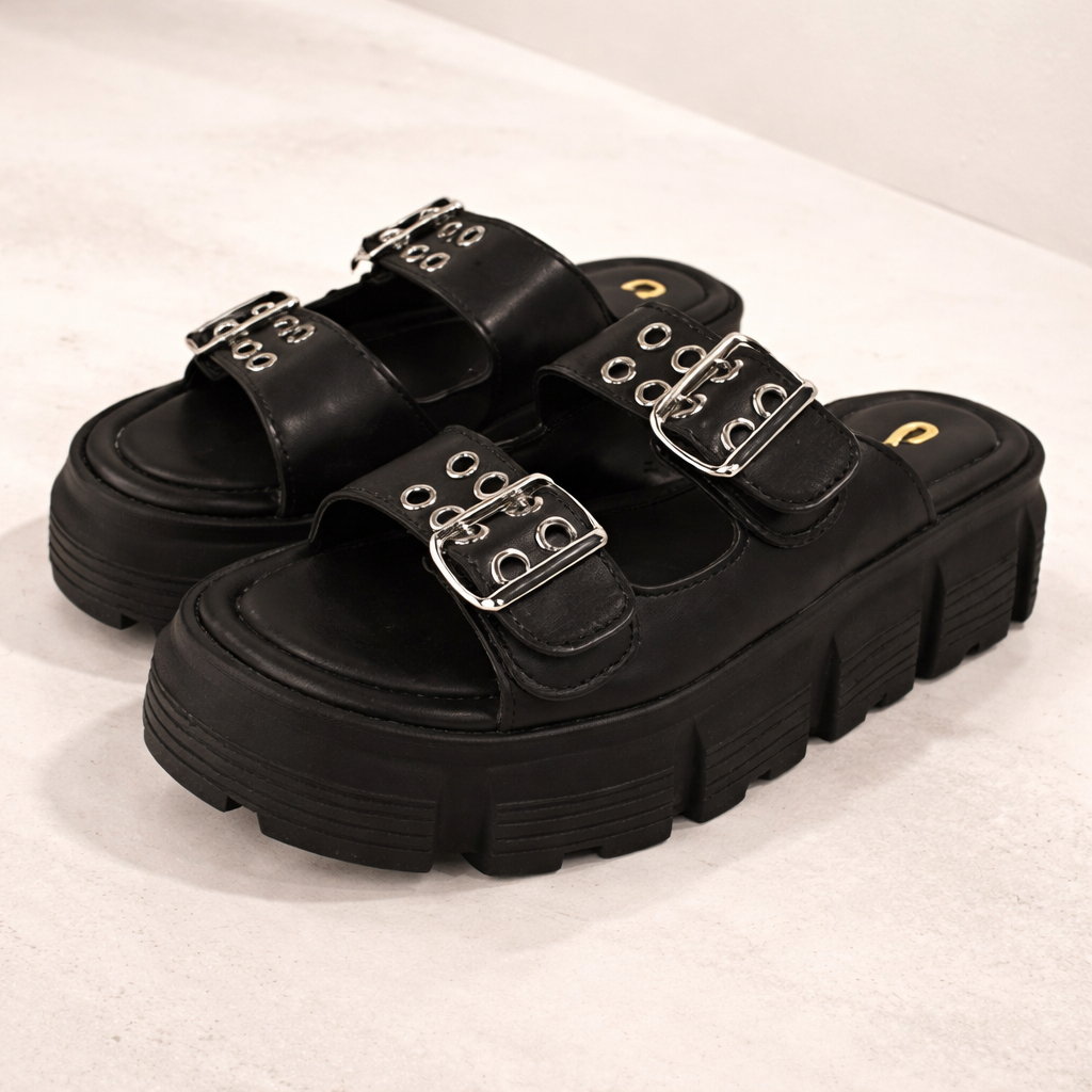 Sandalia Feminina Papete Tratorada Fivela Preto Branco Off Original SOLAMELLO em Oferta na Shopee