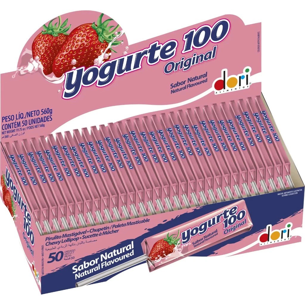 Pirulito Yogurte100 Mastigável Dori - Display C/ 50 Unds