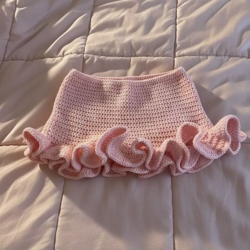 Saia waves em crochê com babados moda feminina cinto regulável linha barbante 100% algodão