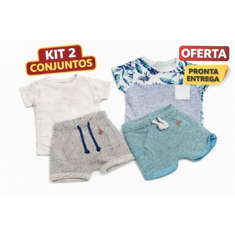 2 Conjuntos Infantil Menino Camiseta + Shorts Verão Confortável Estampado 6-9 meses | Teddy Boom