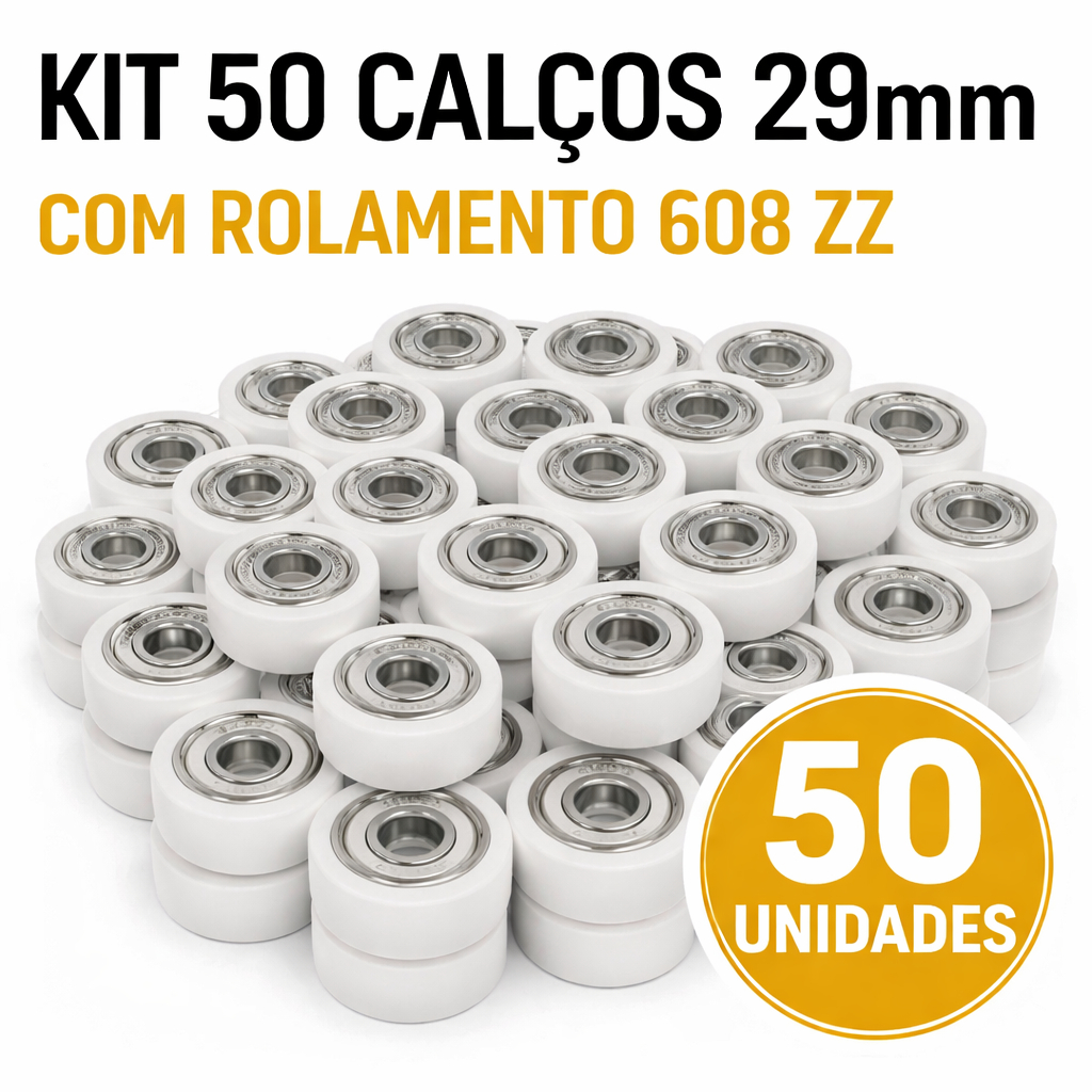KIT 50 Rolamentos 608ZZ + Calço 29mm Ventilador Substitui Bucha