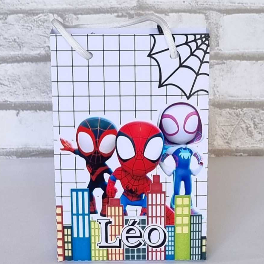 Sacolinha SPIDEY E SEUS AMIGOS Personalizada / Bolsinha Lembrancinha Aniversário / (PEGUE E MONTE)