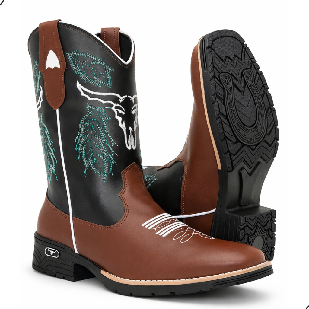 Bota Texana Masculina Design Moderno Country Show Sertanejo Couro Resistente