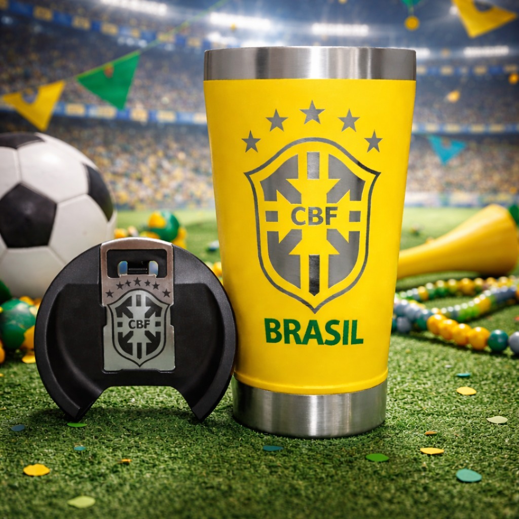 Copo Térmico Brasil Torcedor Copa do Mundo 473ml Aço Inox Premium Ideal Jogos  Churrasco Cerveja