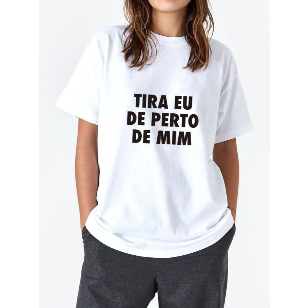 Camiseta Feminina Frase Divertida Algodão Confortável Casual Oversized Moda Streetwear