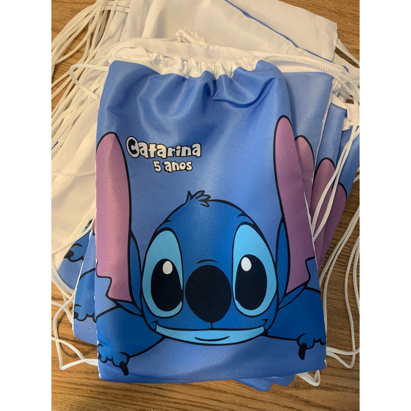 kit 10 MOCHILINHA STITCH E ANGEL SACOLINHA LEMBRANCINHA ANIVERSÁRIO PERSONALIZADO COM NOME