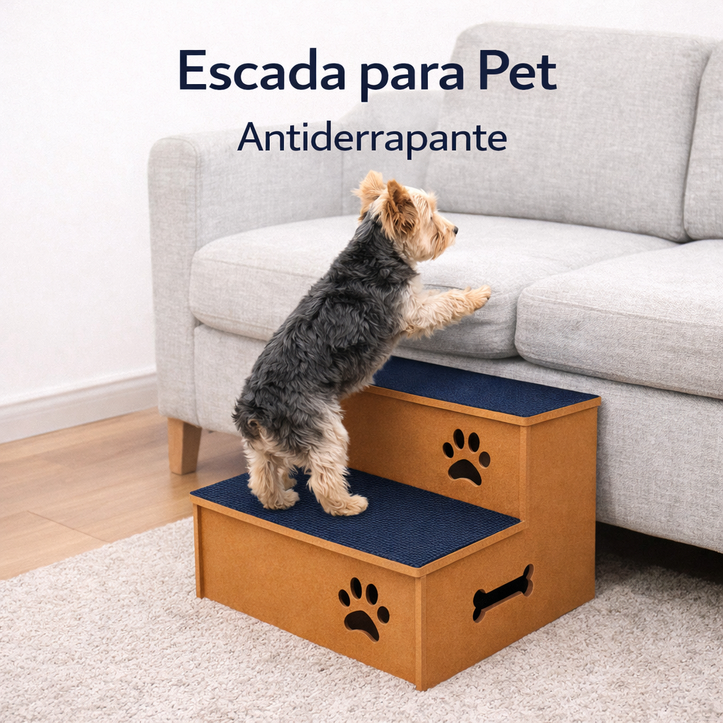 Escada para Pet 2 Degraus MDF Antiderrapante Suporte Cães Gatos até 40kg