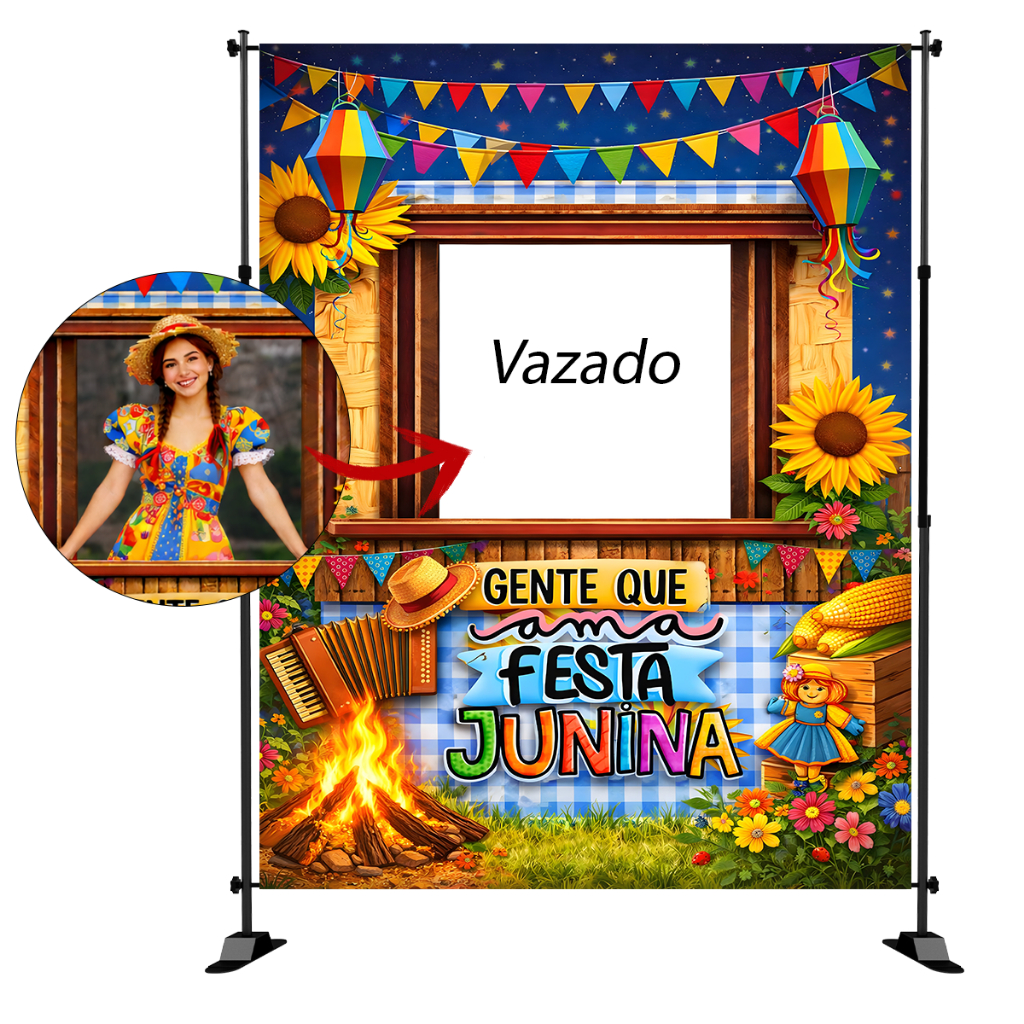 Painel Retangular Vazado Festa Junina Arraia Tecido Sublimado 120cm X 170cm