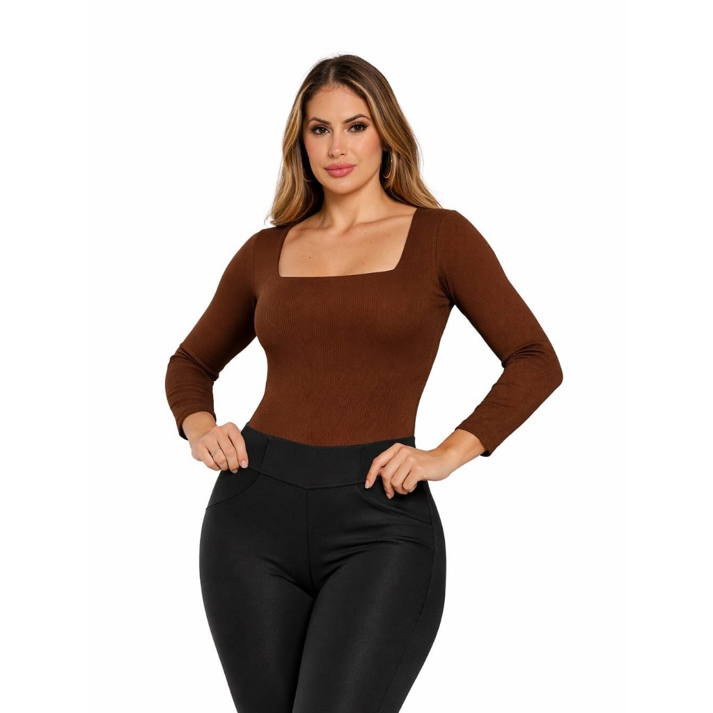 Body Feminino Decote Quadrado Elegante e Básico, Ajuste Confortável, Modelagem que Valoriza o Corpo, para diversos Looks em Oferta na Shopee
