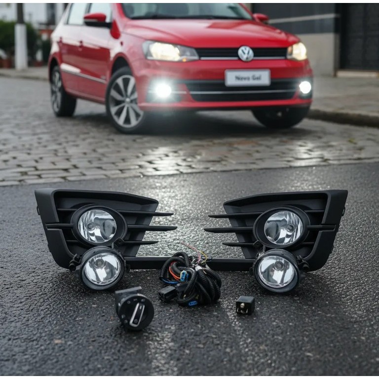 Kit Farol Milha Aux Gol G7 2016/2018 Mod Original Com Grade Neblina Serra Serração Farol Farolete Baixo Alto Noite Estra