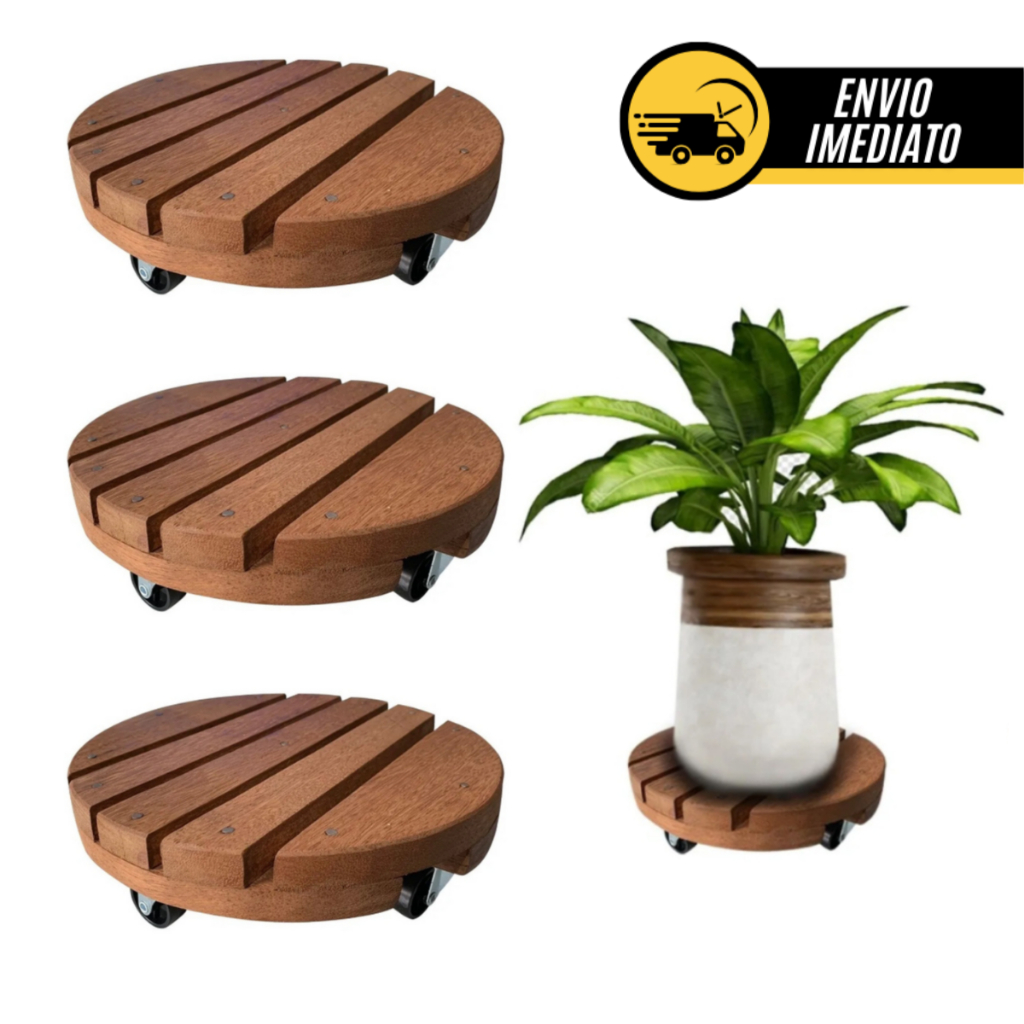 Kit 03 Suporte Botijão De Gás Vaso De Planta Com Rodinha Redondo Até 80kg De Madeira 20cm 25cm 30cm em Oferta na Shopee
