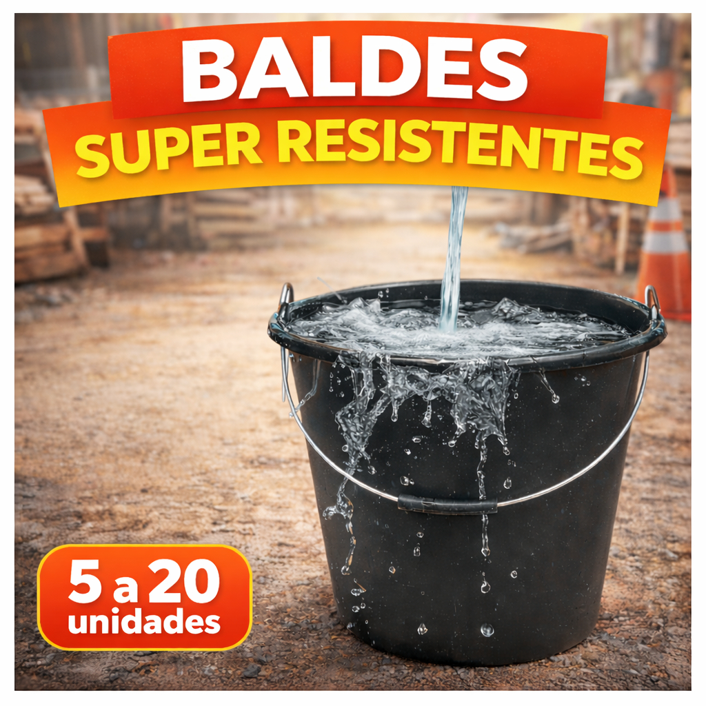 Balde 12L Preto Plástico Reforçado Alça Ferro Limpeza Obra Pedreiro Uso Profissional Resistente