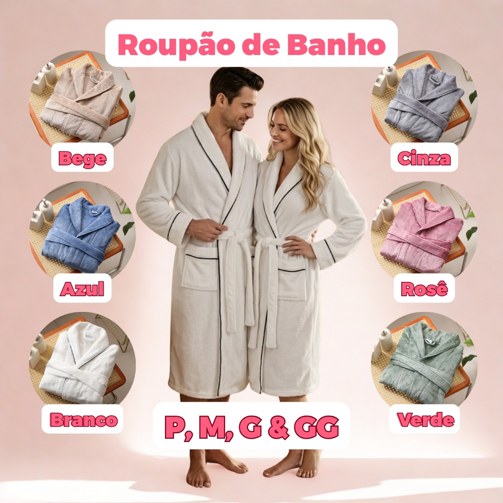 Roupão de Banho Adulto Kimono Microfibra Flannel Unissex Extra Macio Toque Aveludado com Bolsos 220g Feminino Masculino