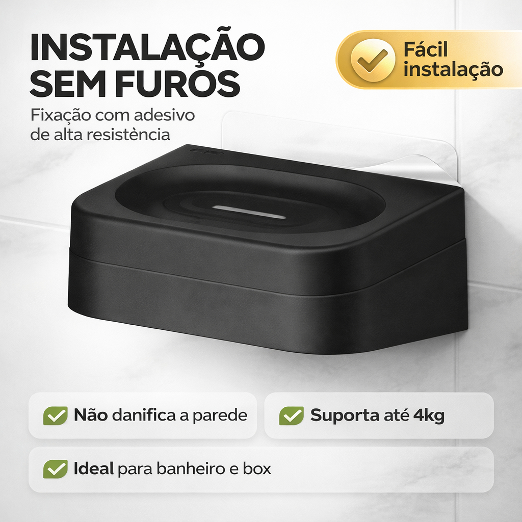 Detalhes do Saboneteira de Parede Sem Furo  Fixação Adesiva Linha Eleve OU