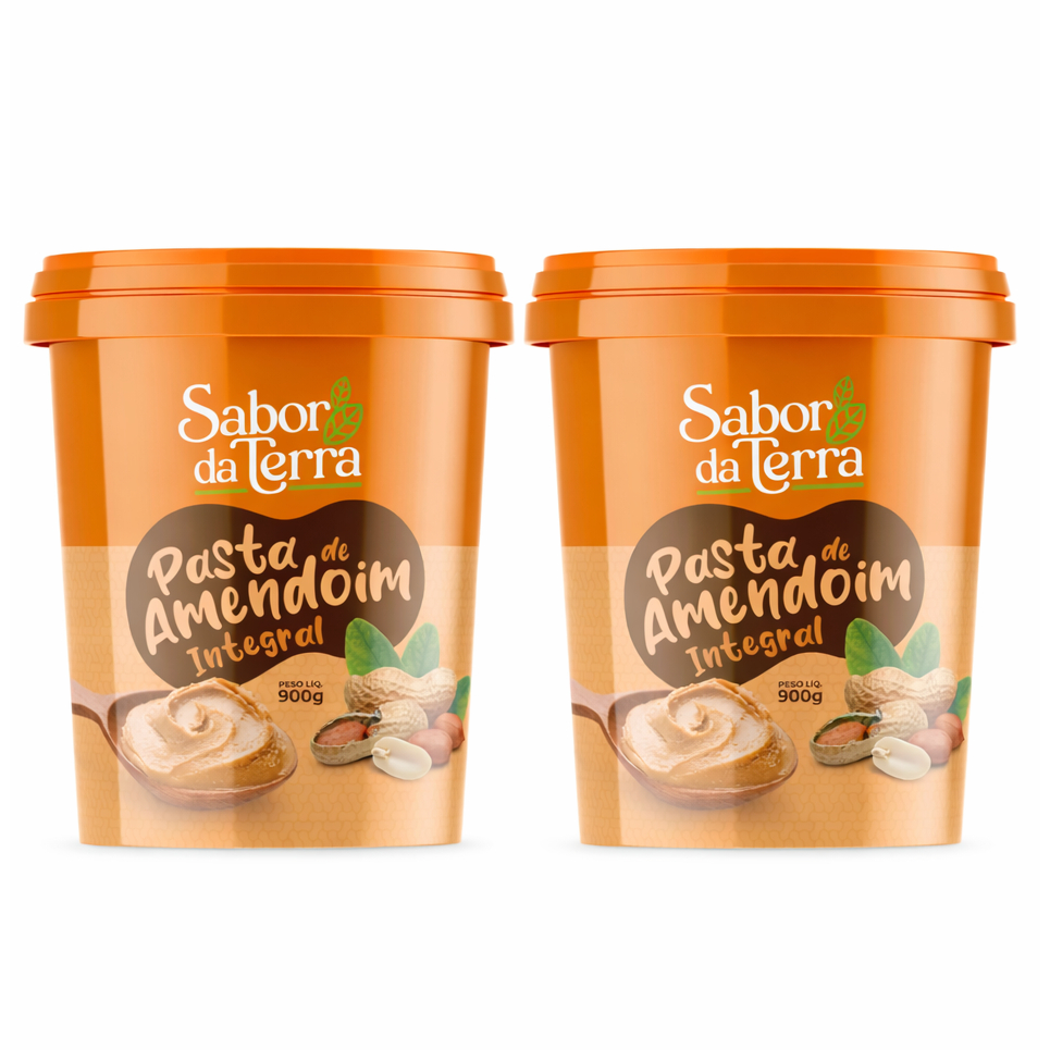 Kit 02 Pasta de Amendoim Integral 900g - Sabor da Terra | 100% Natural | Sem Açúcar
