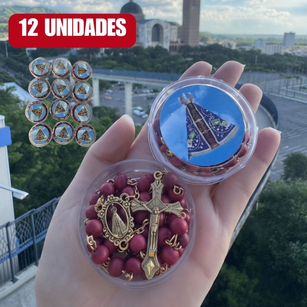 KIT 1/3/6/12 Terços Católicos Perfumados de Rosas com Medalha de Aparecida