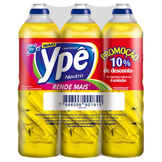 DETERGENTE YPÊ NEUTRO  500ML KIT 6 UNIDADES