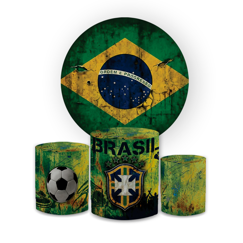Kit Decorativo Tema Futebol Torcida Brasil Capas Sublimadas Bibi Painéis + Cilindros Decoração Copa Do Mundo