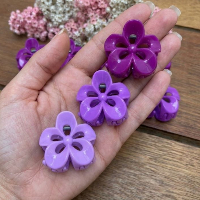 Kit Piranha Flor Acessórios Grampo para Cabelo - Presilha 3 Tons Roxo - Elegante