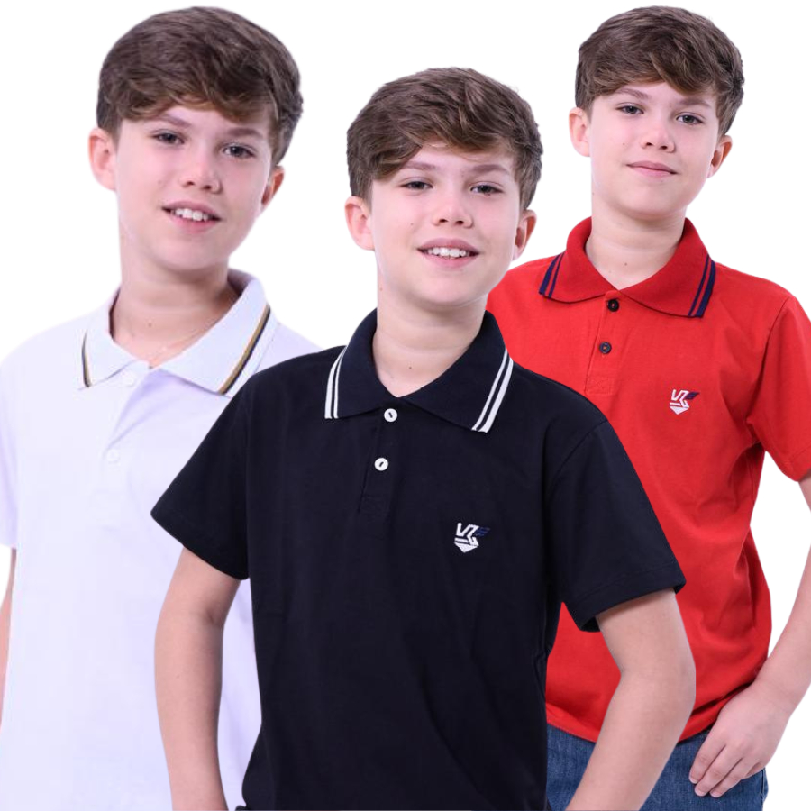 Kit 3 Camisas Gola Polo Infantil Masculino confortavel Malha Premium