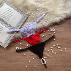 Calcinha Tailandesa Pérolas Regulável Renda P ao GG e Plus Size 48 ate 56 Regulável Pronta Entrega