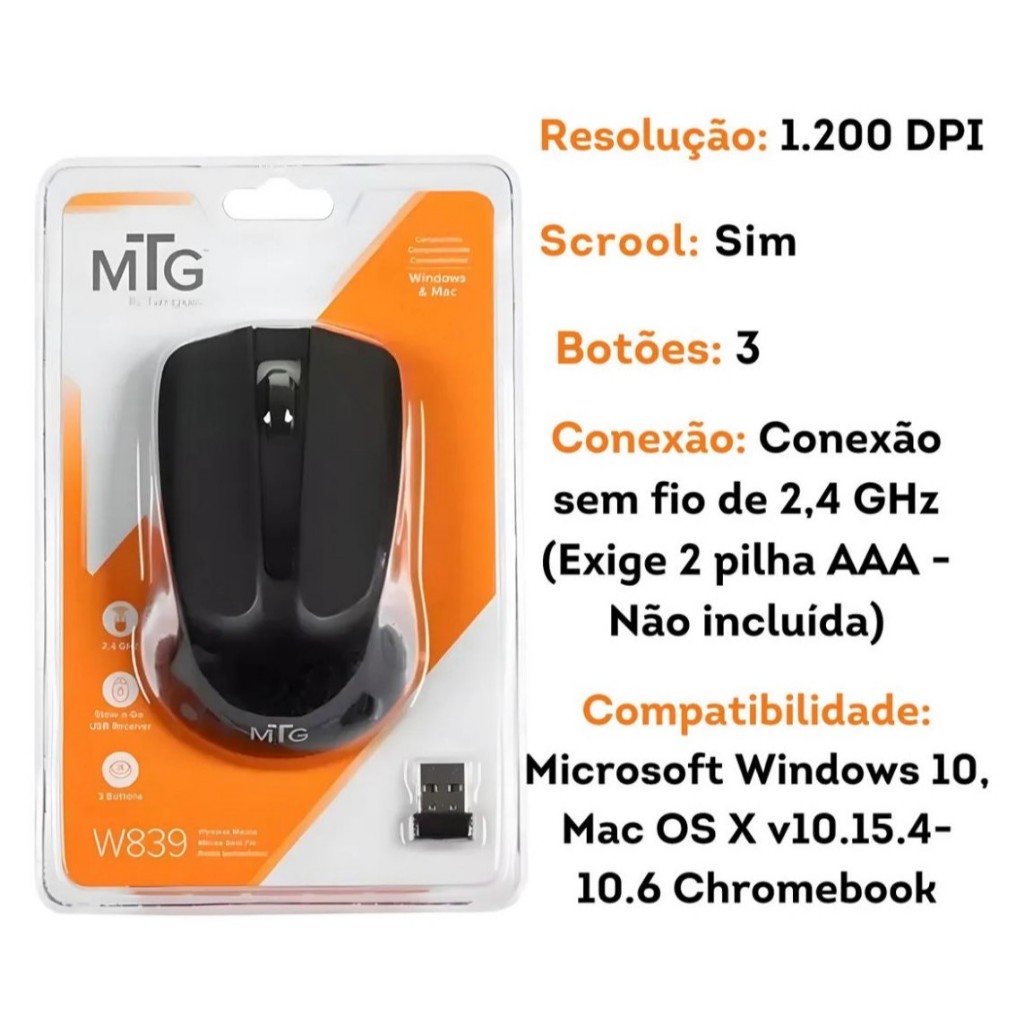 Mouse sem fio conexão por pilhas AAA Targus MTG W839
